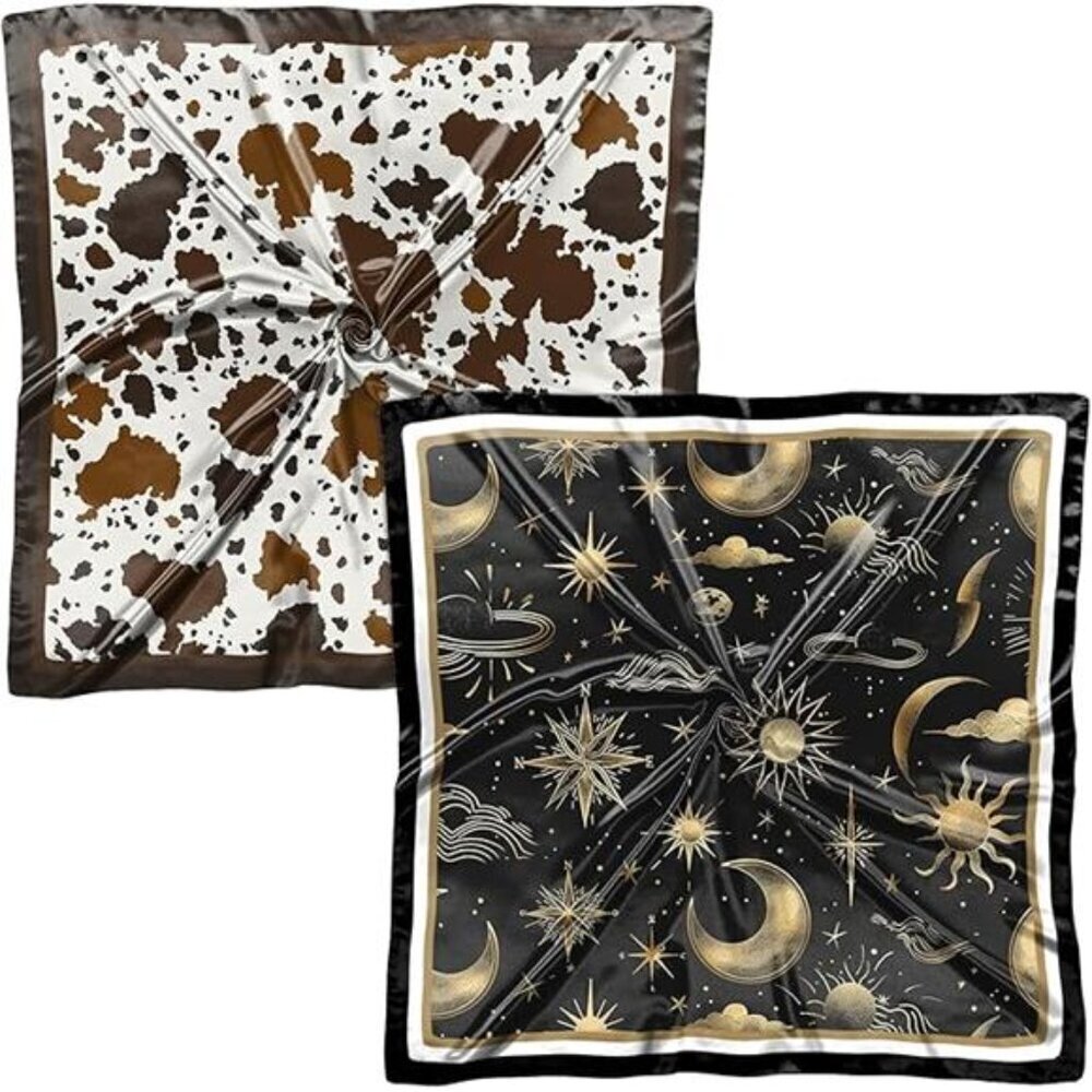 2 PCS Scarf Silk Feeling Square Satin Headwear Hair Scarves Wrap 27.5 Inches